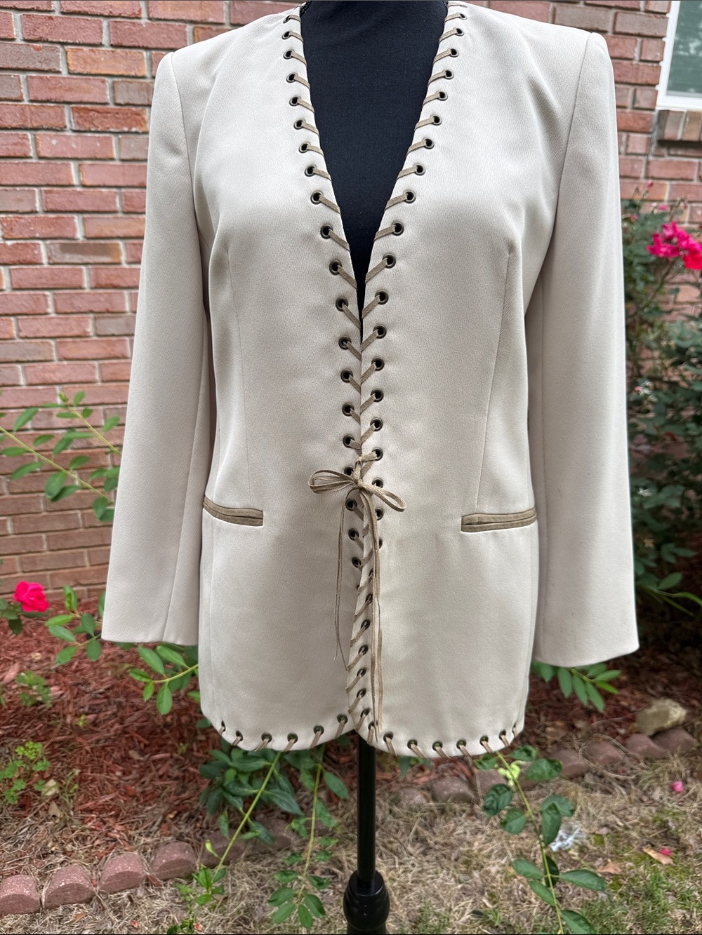Women's Cream Lace-Up Blazer Jacket
